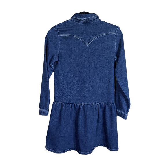 NWOT Wrangler Girls Large Denim Dress Western Pearl Snap Embroidered Cowgirl - Picture 2 of 12